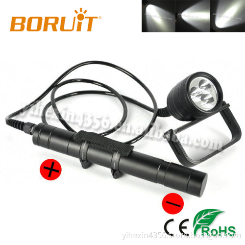Boruit DIV10 3000LM Professional Diving Equipment With 3 * 26650 Rechargeable Battery Flashlight